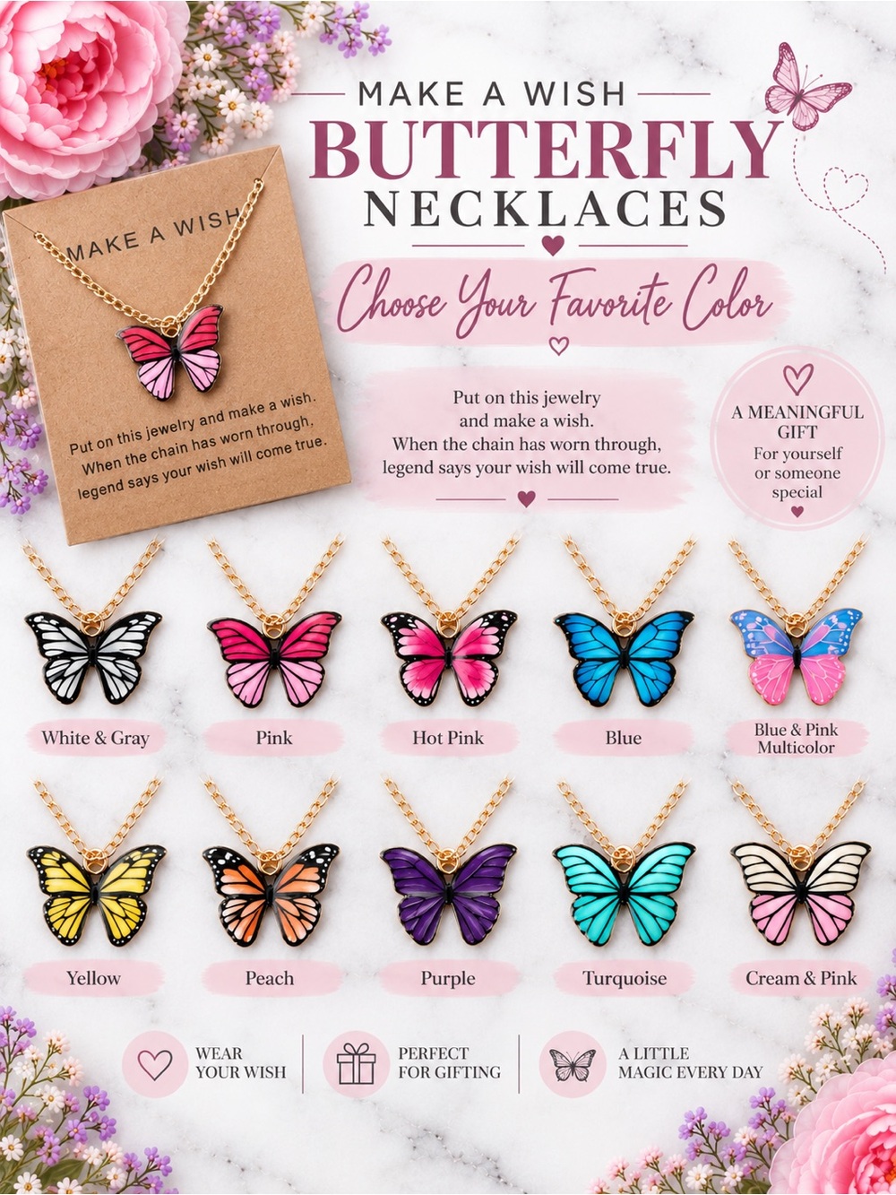 Make a Wish Butterfly Necklace – Choose 1️⃣ Your Color Favorite Color– New